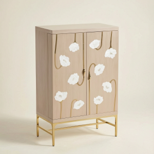 Flora White Brass Inlay Cabinet