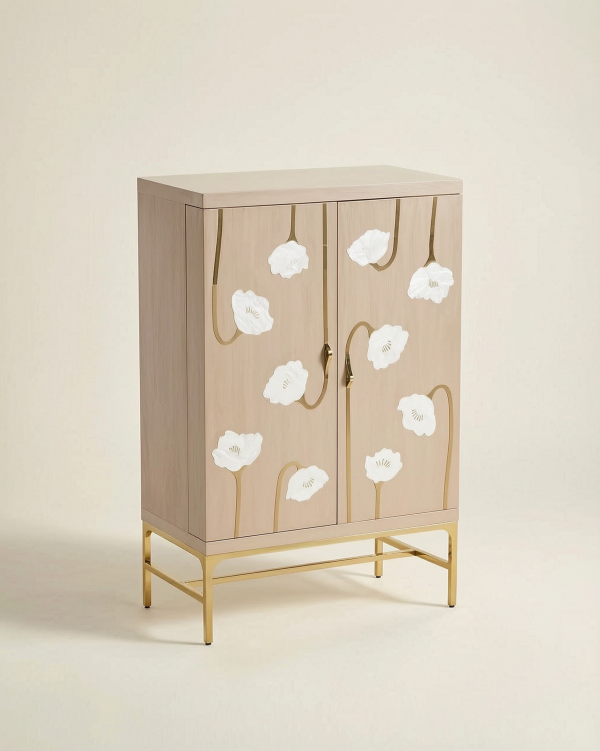 Flora White Brass Inlay Cabinet
