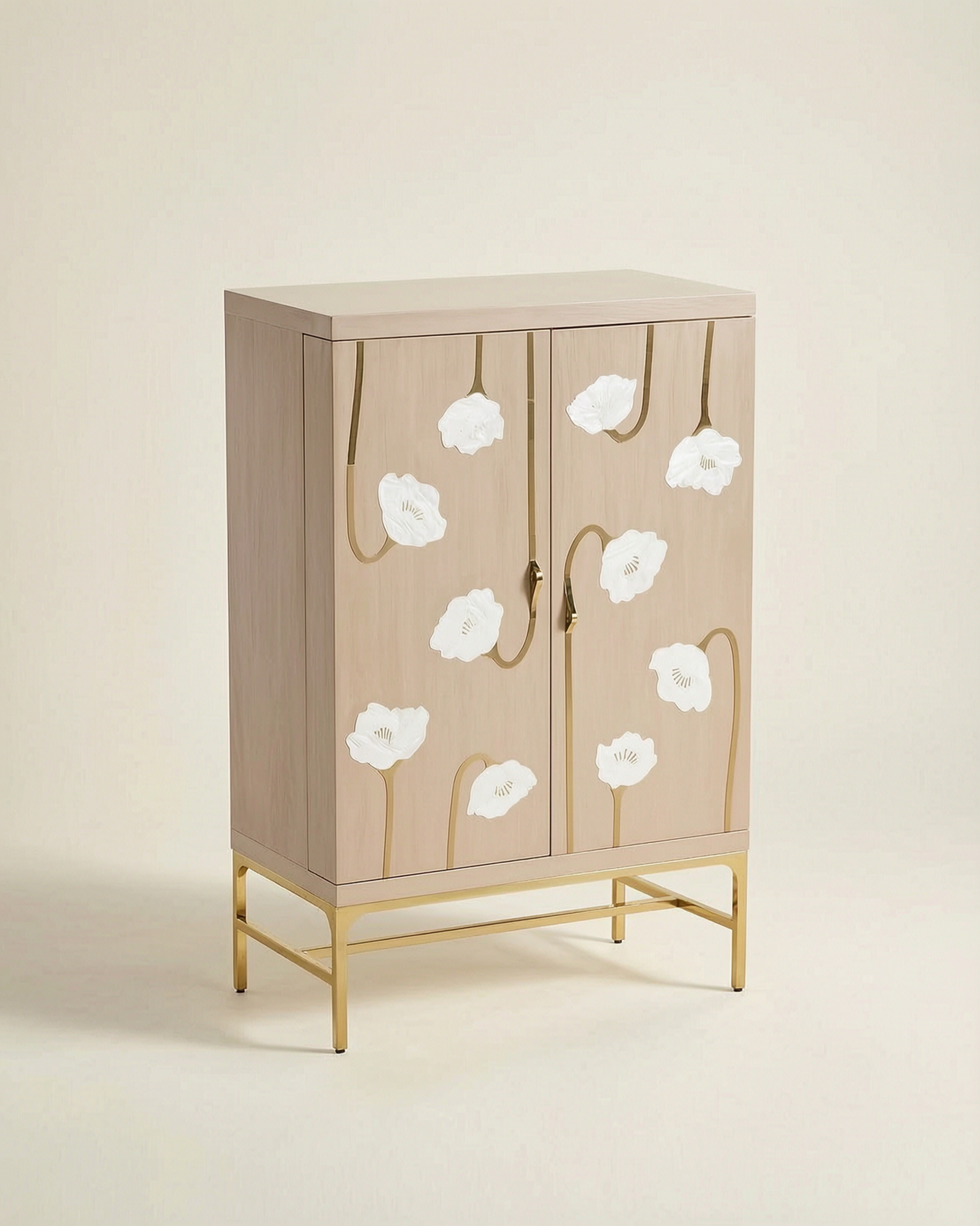 Flora White Brass Inlay Cabinet