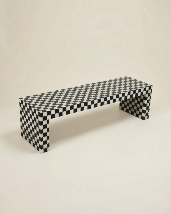 French Countryside Checkered Bench